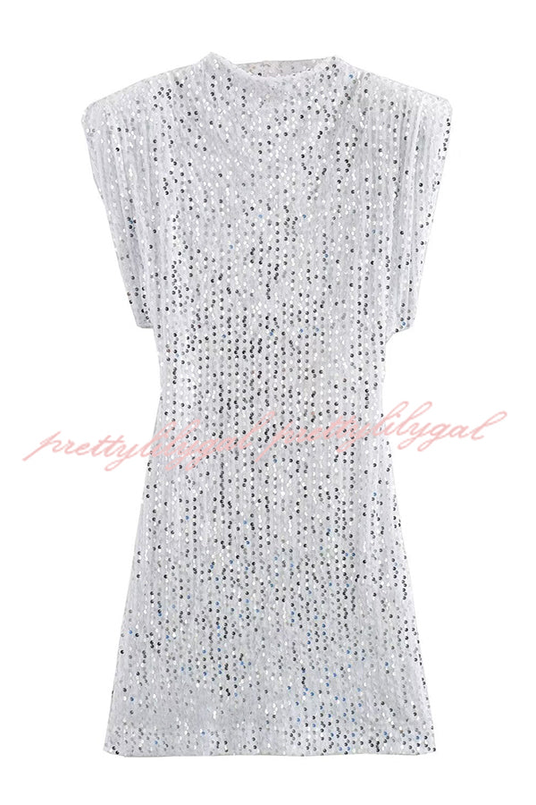 Fashionable Sequined Round Neck Sleeveless Slim-fit Mini Dress