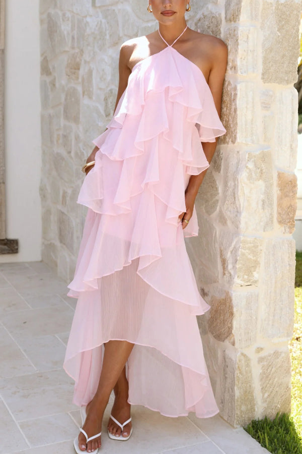 ruffle and ready chiffon halter maxi dress Windsor Ruffle and Ready Chiffon Halter Maxi Dress