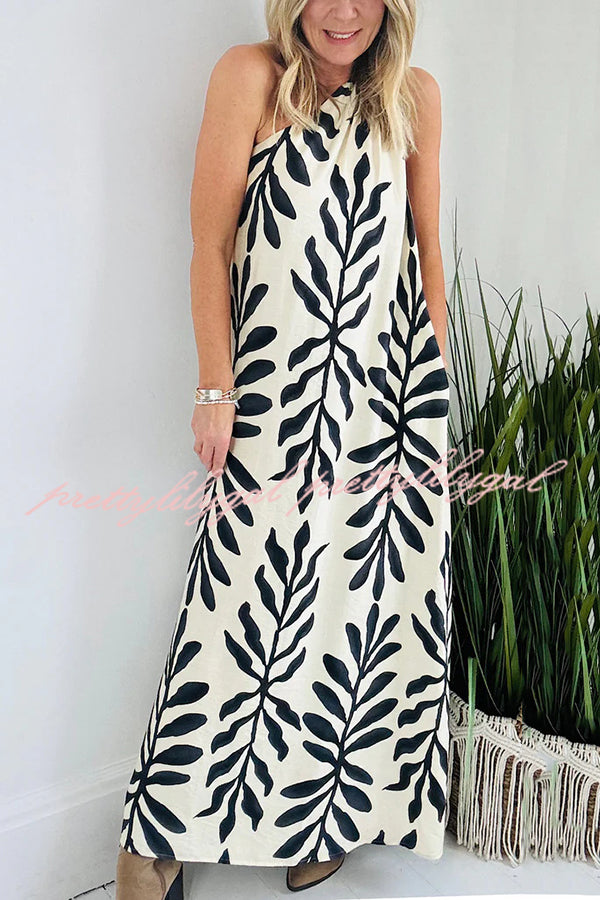 Floral Unique Printed One Shoulder Pocketed Loose Maxi Dress