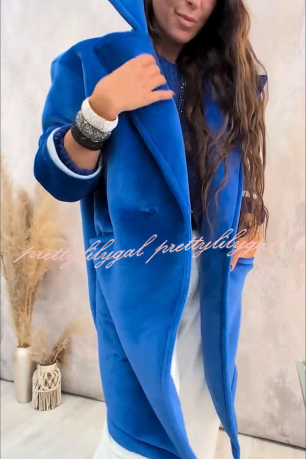 A Pleasant Winter Button Up Long Sleeve Pocket Lapel Loose Midi Jacket