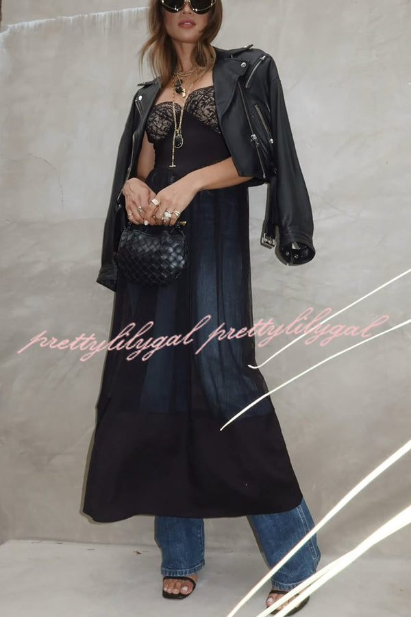 Romantic and Modern Lace Tulle Patchwork Waisted Midi Dress