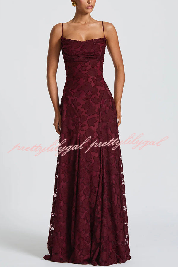 Francis Floral Burnout Jersey Fabric Cowl Neck Back Lace-up Maxi Dress
