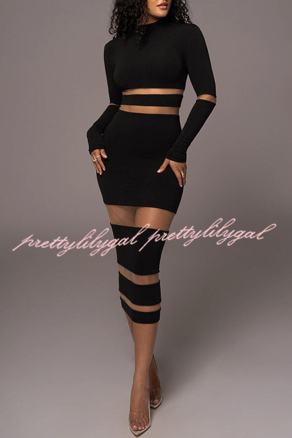 Noir The One High Neck Long Sleeve Midi Dress