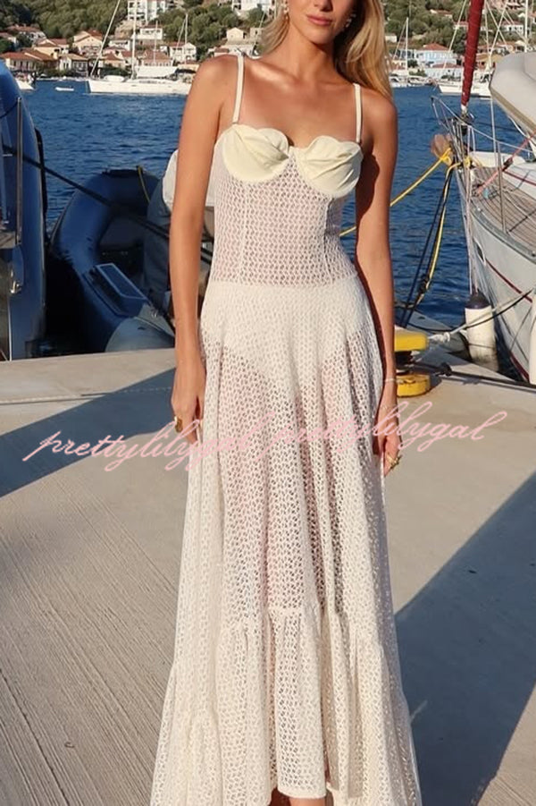 Fashion Lace Suspender Slim See-through Maxi Dress