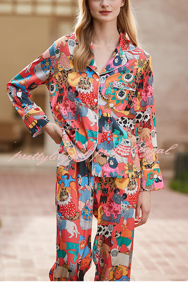 Banquet Cat Print Home Long Sleeved Two-piece Set