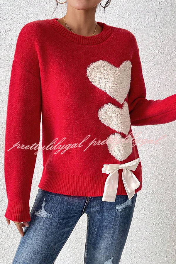 Love Jacquard Loose Cute Bowknitted Long Sleeve Sweater