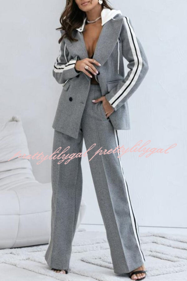 Easy Street Sporty Patchwork Button Up Lapel Hooded Blazer