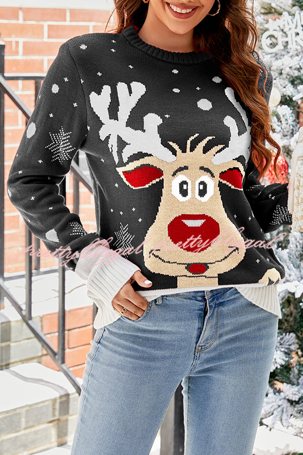 Christmas Print Crew Neck Long Sleeve Sweater