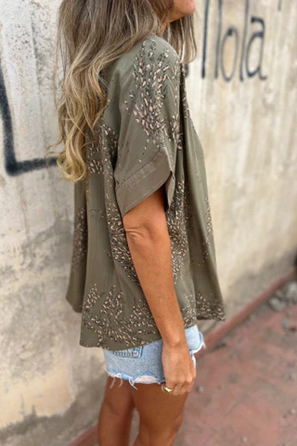 Unique Print Lapel Short Sleeve Casual Loose Shirt