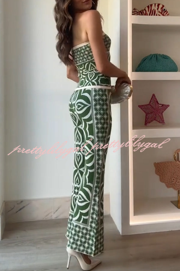 Orla Knit Mosaic Tile Print Bandeau and High Rise Stretch Flared Pants Set