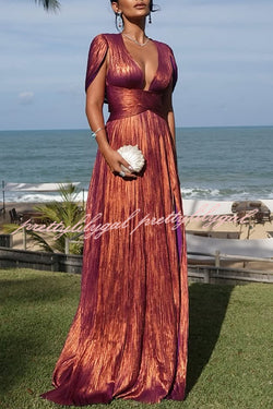 Dreamy Destiny Metallic Fabric Cape Sleeve Back Tie-up Maxi Dress