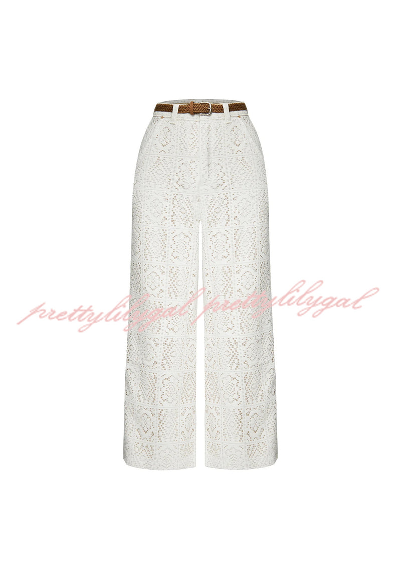 Joyful Bond Crochet Lace Mid Rise Pocketed Wide-leg Pants