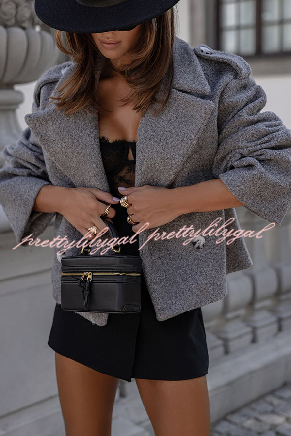 Fashionable British Lapel Long Sleeve Crop Jacket