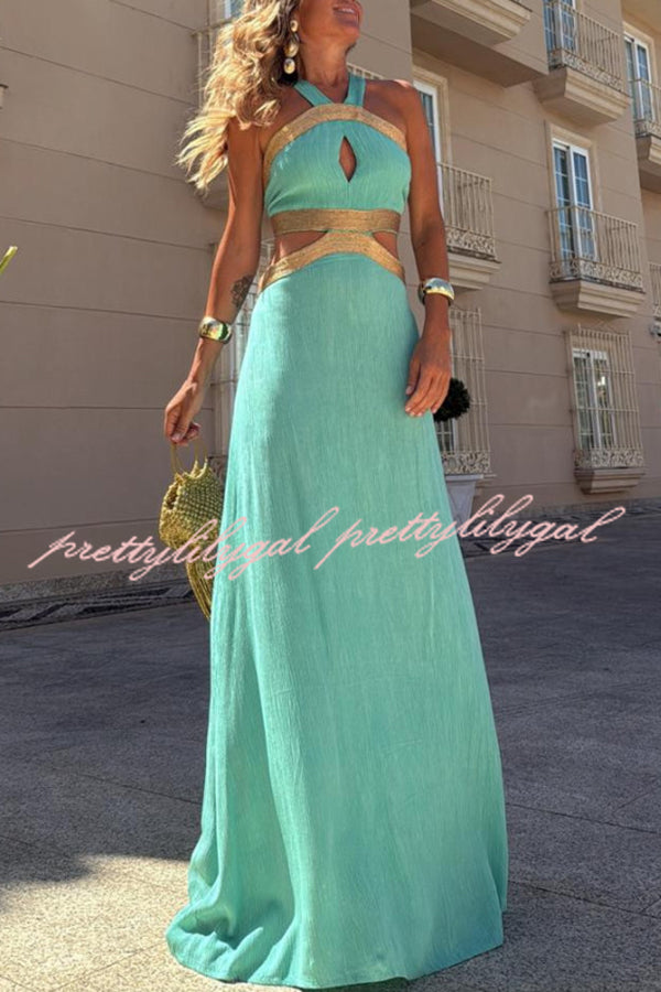 Avery Gold-rimmed Bamboo Cutout Back Tie-up Maxi Dress