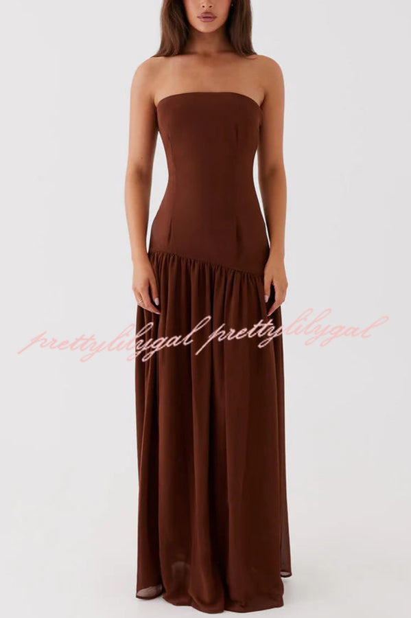 Eden Patchwork Semi-sheer Chiffon Strapless Maxi Dress