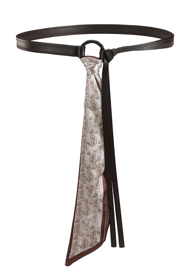 Vintage Silk Scarf Leather Thin Belt