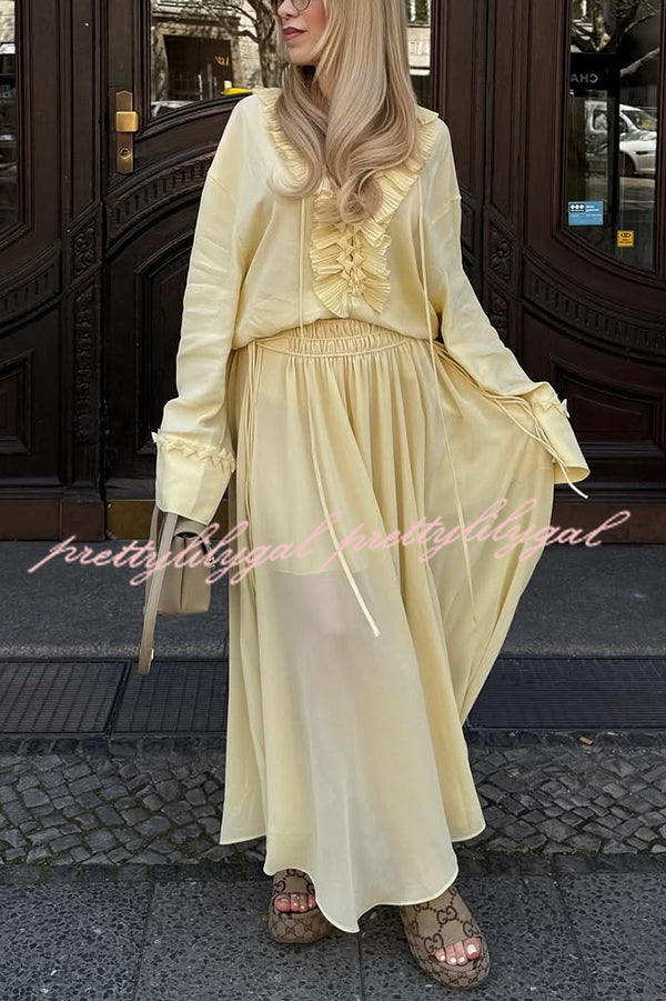 Solid Elastic Waist Drawstring Maxi Skirt