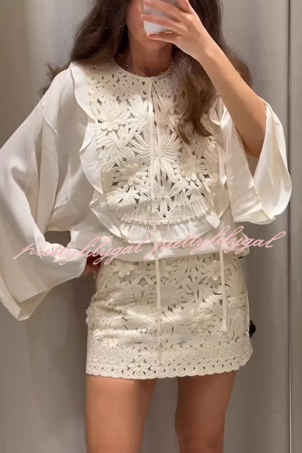 Fashion Floral Hollow Embroidery Slim Mini Skirt