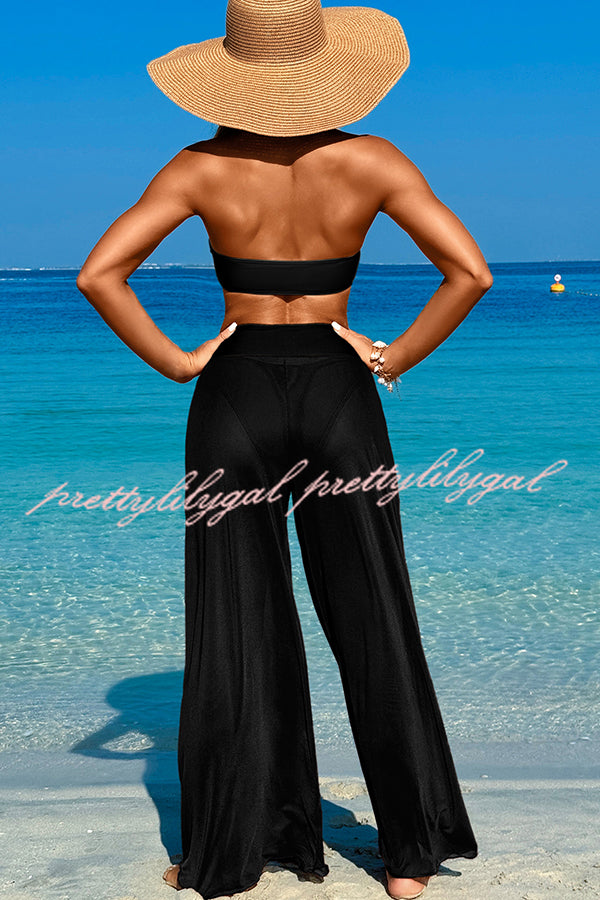 Solid Color Loose Metal Buckle Beach Pants