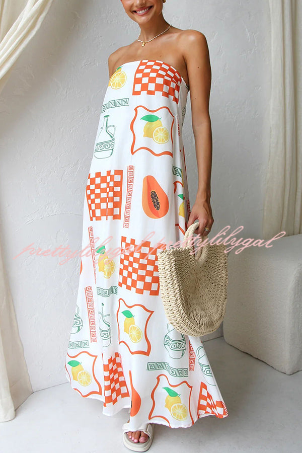 Sandy Silhouette Unique Print Strapless A-line Maxi Dress