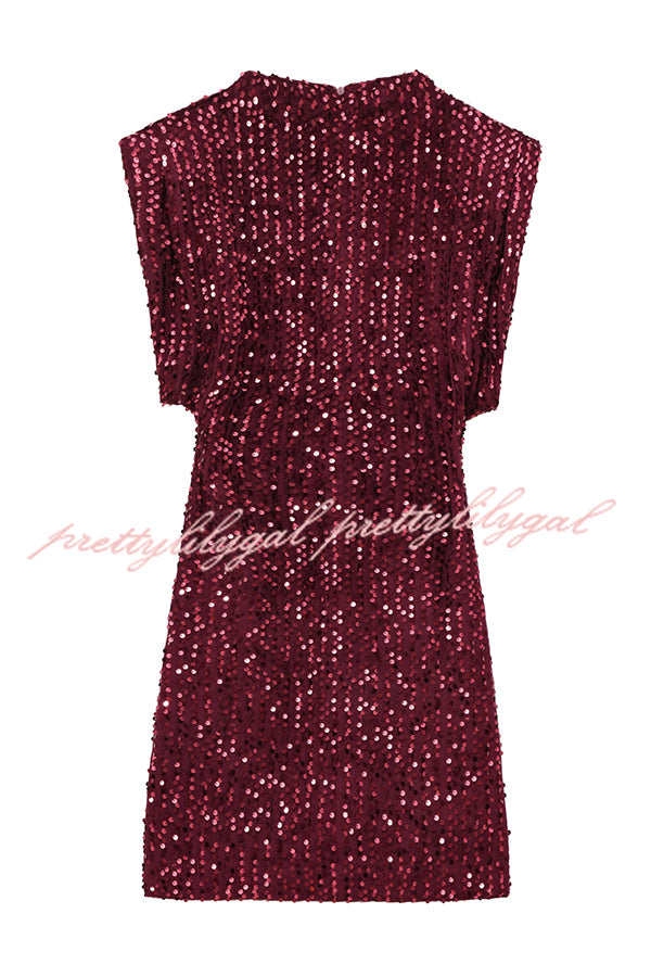 Fashionable Sequined Round Neck Sleeveless Slim-fit Mini Dress