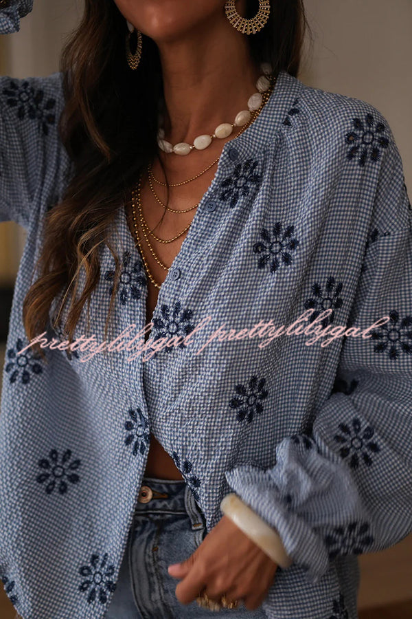 Fashionable Embroidered Floral Casual Long-Sleeved Loose Top