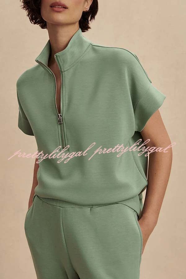 Sheridan Half-Zip Neck Short Sleeve Sweatshirt and Elastic Waist Pocket Jogger Set