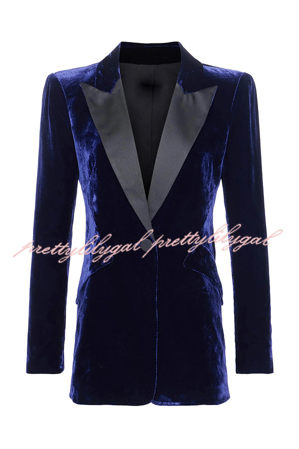 Bold Modern Velvet Contrast Satin Lapel Blazer and High Rise Pocket Shorts Set