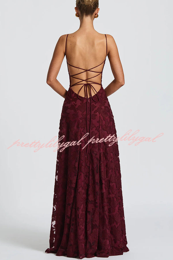 Francis Floral Burnout Jersey Fabric Cowl Neck Back Lace-up Maxi Dress