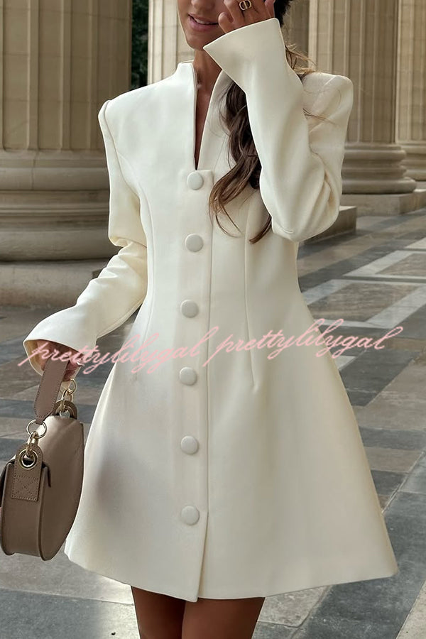 Solid Color Long-sleeved Slim-fit Button-down Casual Mini Dress