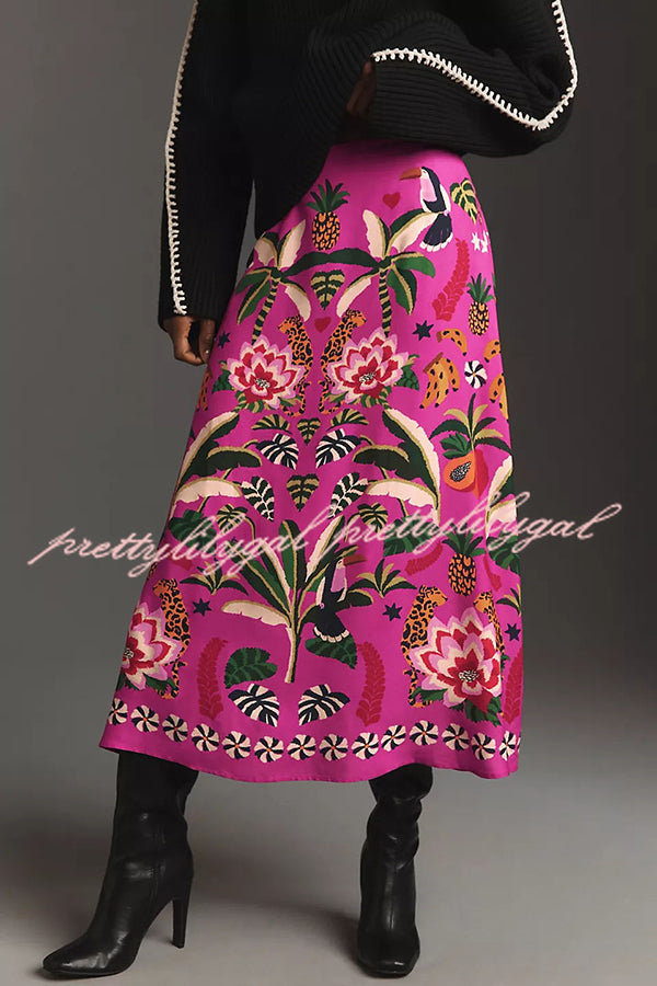 Creative Tropical Rainforest Unique Print High Rise Midi Skirt