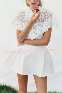Unforgettable Floral Lace Crop Cape Flare Mini Dress