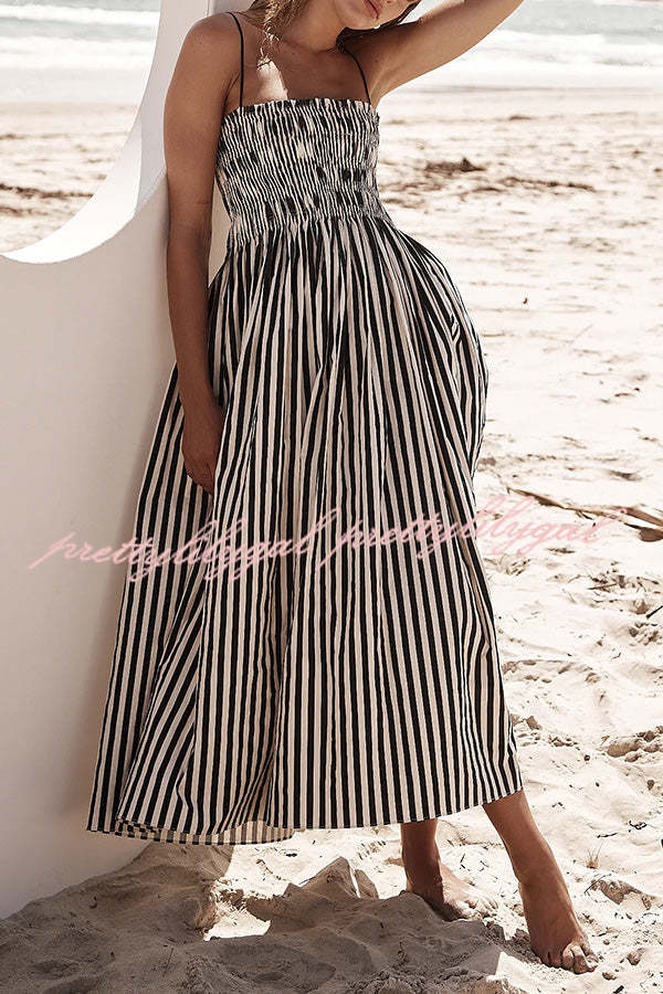 Mariela Stripe Smocked Bust Pocketed Slip Loose Maxi Dress