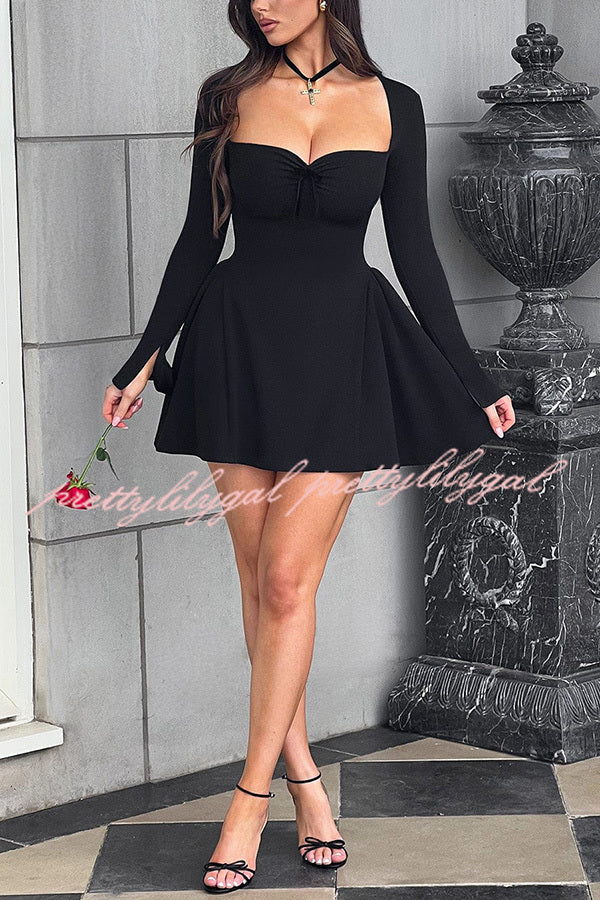 Paris Dream Sweetheart Knotted Neck Long Sleeve Stretch Mini Dress