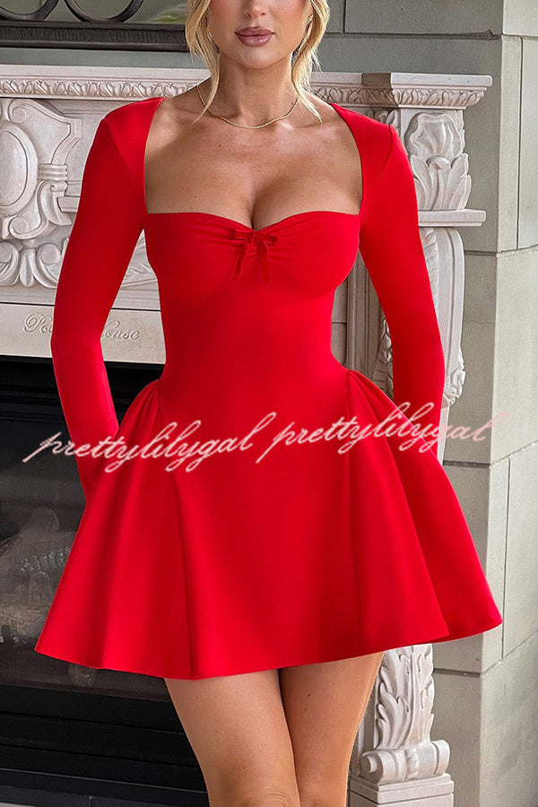 Paris Dream Sweetheart Knotted Neck Long Sleeve Stretch Mini Dress