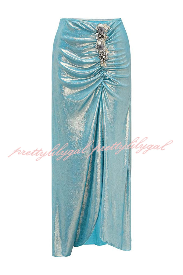 Solid Color Shiny Fabric Irregular Loose Beach Stretch Skirt