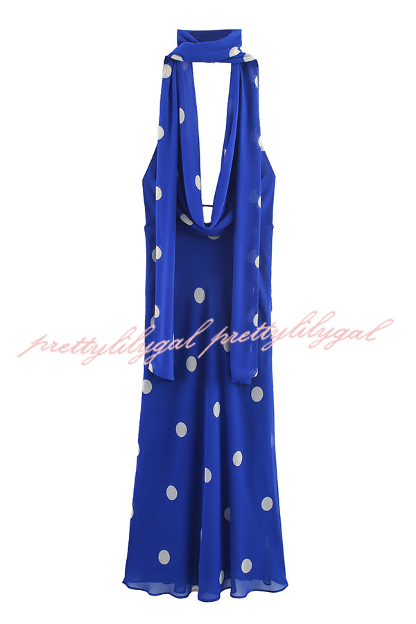 Fashion Polka Dot Print Sexy Halter Neck Backless Maxi Dress