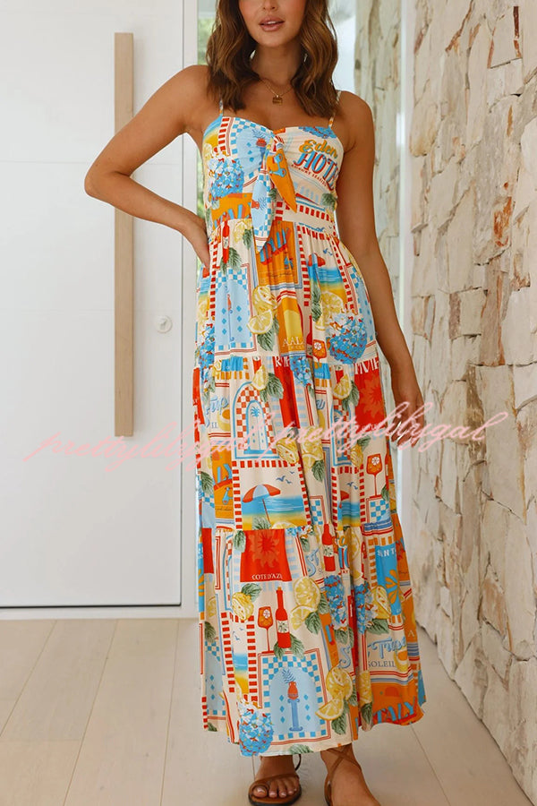 Radiant As Always Unique Print Front Tie-up Slip Maxi Dress