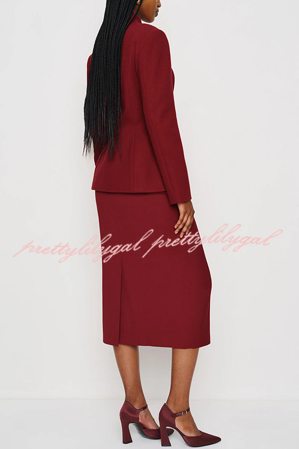 Retro Dramatic Stand Neck Button Up Long Sleeve Curved Waist Jacket