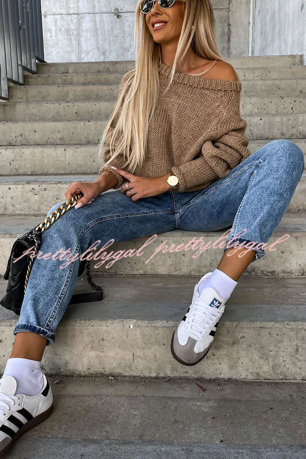 Casual Street Atmosphere Knit Wide Neck Loose Sweater