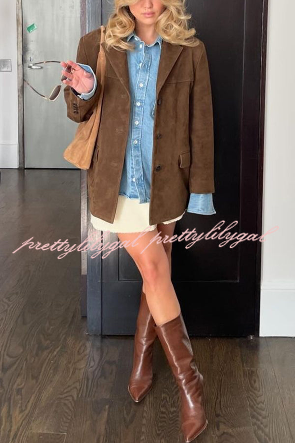 Vintage Lapel Long Sleeve Buttoned Loose Jacket