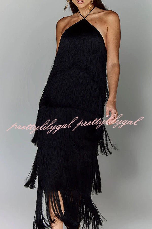 Sexy Halterneck Backless Elegant Fringe Maxi Dress