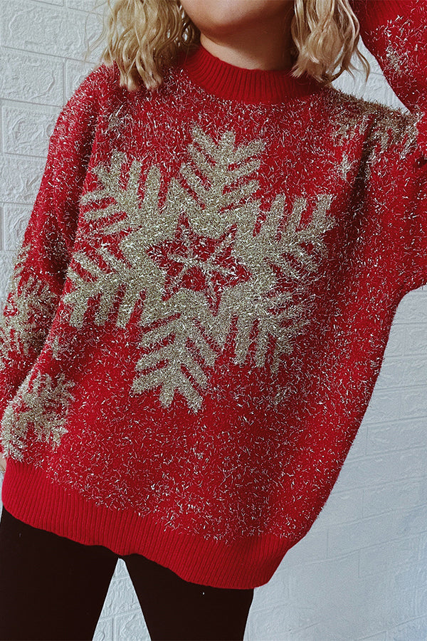 Christmas Pattern Knitted Crew Neck Long Sleeved Sweater