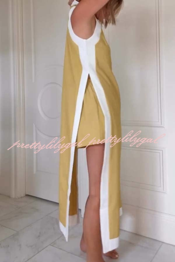 Ellie Contrast Color Sleeveless Midi Top and Elastic Waist Pocket Shorts Set