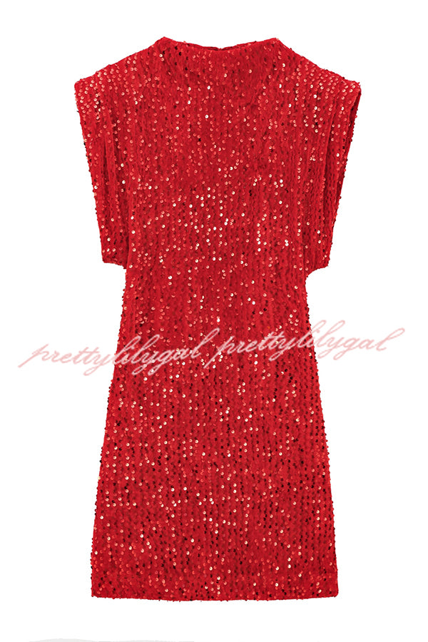 Fashionable Sequined Round Neck Sleeveless Slim-fit Mini Dress