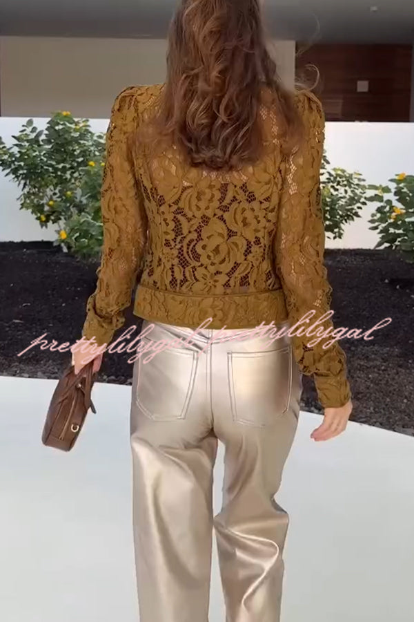 Ceyvan Metallic Fabric High-waist Pocket Straight Leg Stretch Pants