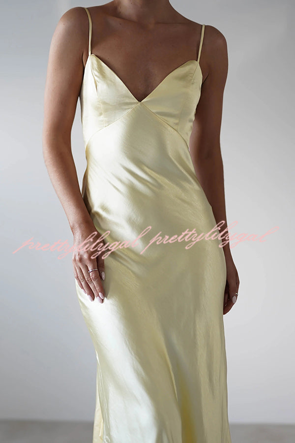 Satin Elegant Sling Backless Lace-Up Midi Dress