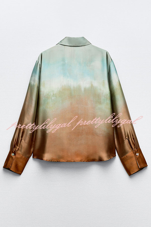 Fashionable Gradient Print Lapel Long Sleeve Casual Shirt