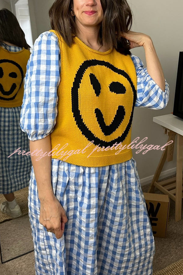 Always Happy Face Knit Unique Pattern Versatile Loose Tank Top