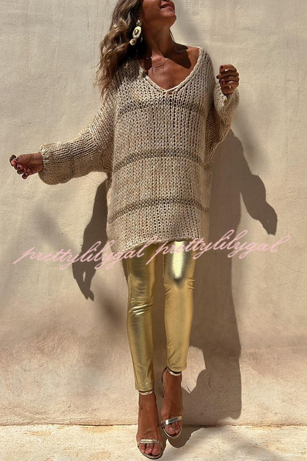 Autumn Brunch Knit Striped Colorblock Loose Pullover Sweater